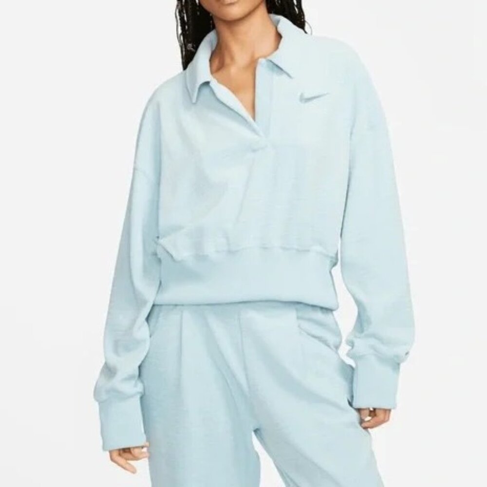 NIKE Boxy Cropped Polo Pullover Velour Relaxed Fit Size Extra Small ( XS ) NWOT